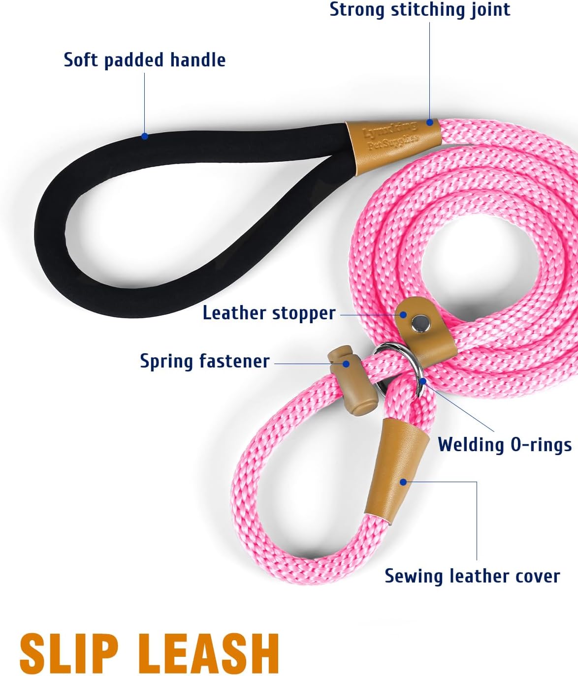 Dog Leash Slip Lead Braided Rope Pet Training Loop Leashes 5ft 6ft 8ft – Essentials for Dogs - Pink / 2PCS Slip Lead-3/8in x 6ft Small - image 3