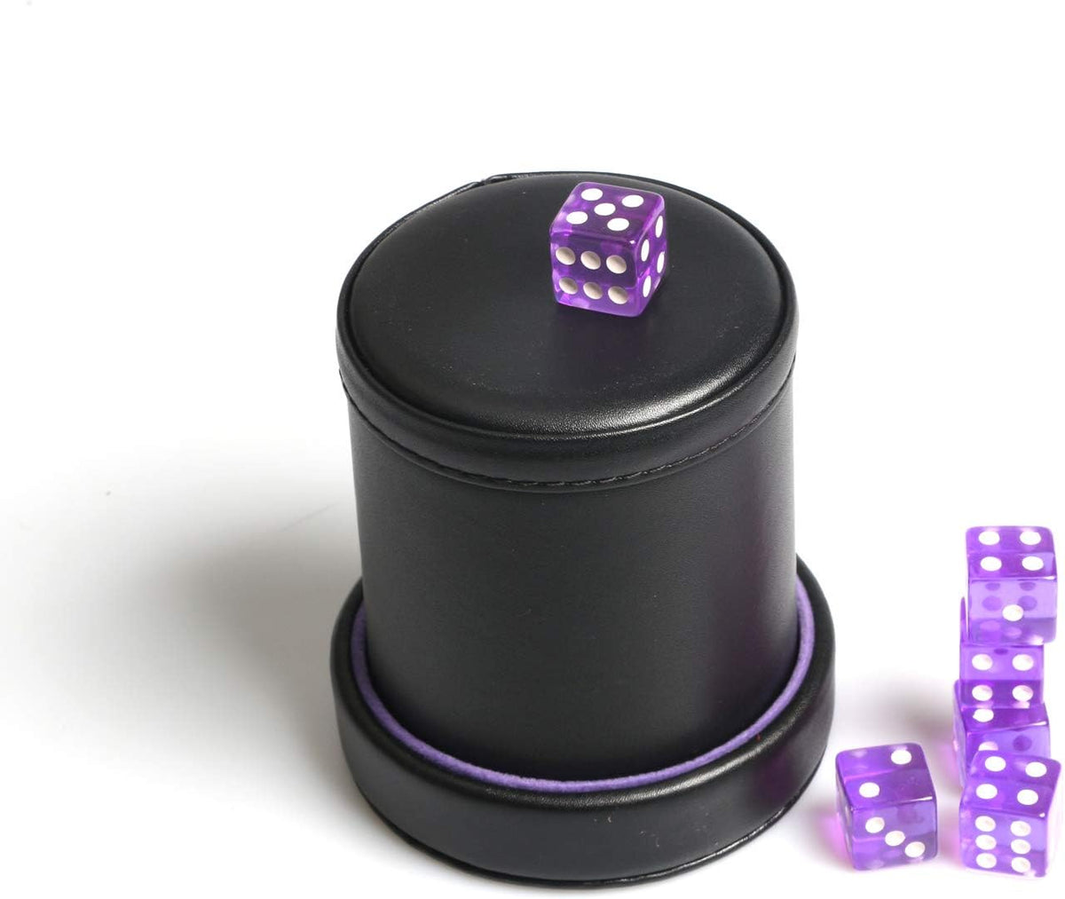 PU Leather Dice Cup Purple Velvet Lined Quiet Shaker with Lid - Purple - image 2