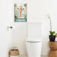 Bathroom Funny Giraffe Pictures Wall Art, Watercolor Giraffe Bathroom Wall Decor, Animal Framed Painting Canvas Artwork for Living Room Decorations 24"L x 16"W