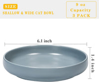 Ceramic Cat Bowls, Shallow Cat Dishes for Food and Water - Bluish grey-3pack - image 3