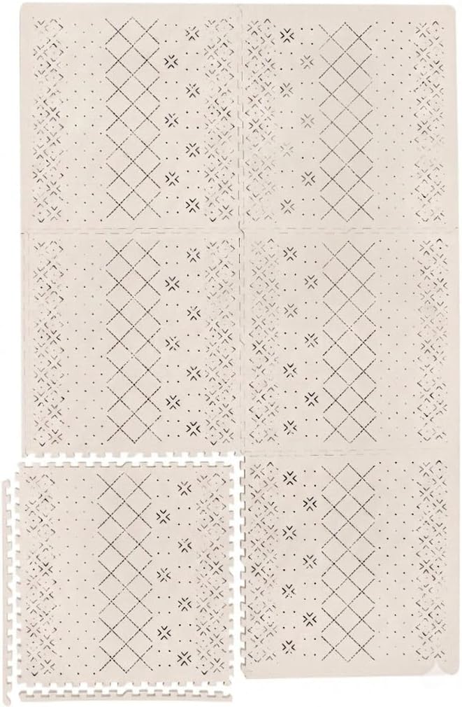 Yay Mats Stylish Extra Large Puzzle Play Mat, Thick, Soft, Non - Carter Mudcloth Tan