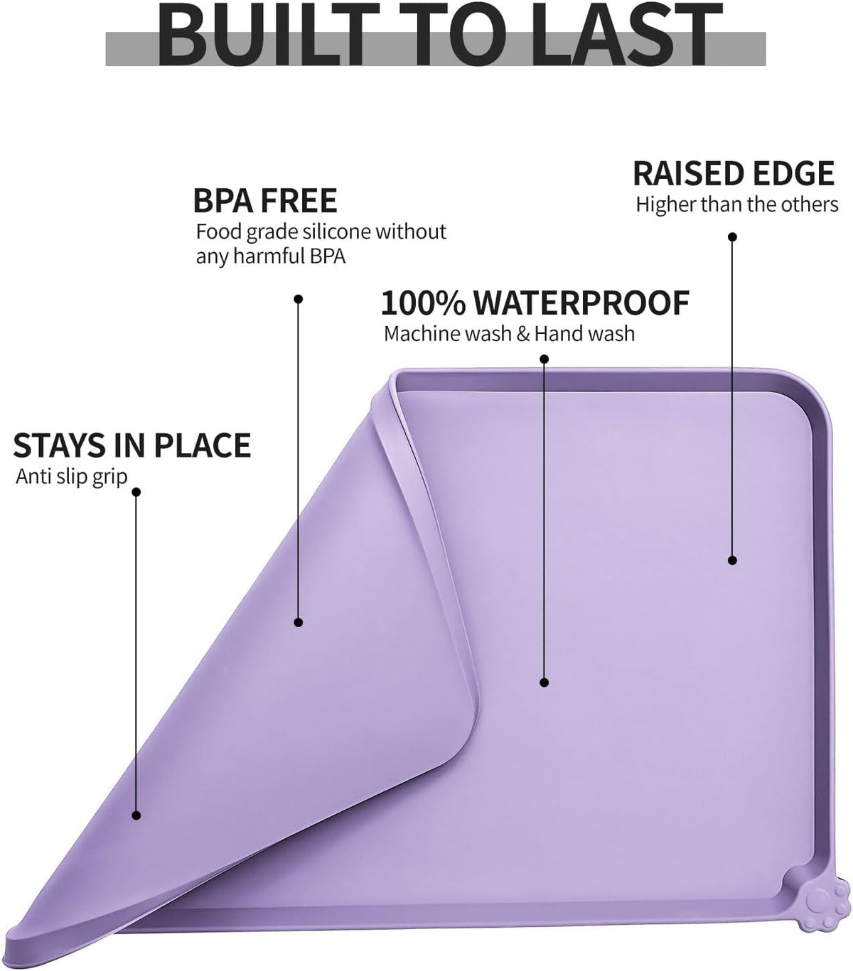 Reopet Silicone Pet Feeding Mat - Lilac Purple / 24" x 16" - image 3