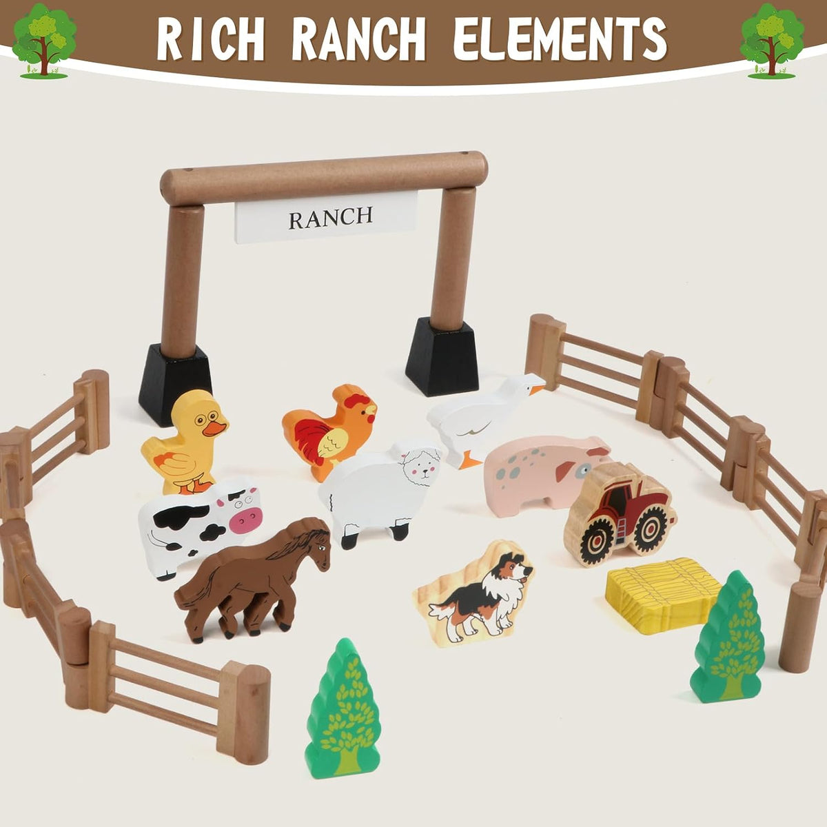 Wondertoys 208 Pcs Wooden Log Set, Classic Building Logs Ages 3+ - 164PCS Ranch - image 4