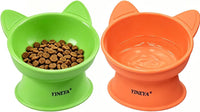 YINEYA 2 Pack Cat Food Bowls Elevated Design for Neck Comfort - Orange&Green
