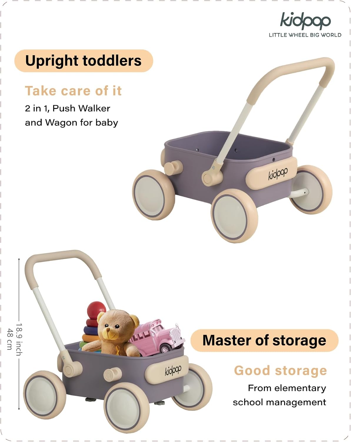 PULA Baby Push Walker with Wheels Toddler Wagon for First Learner - Purple - image 3