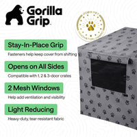 GORILLA GRIP Dog Enclosure Crate Cover Kennel Cage Topper 42in - Gray Black Paw / 42" X 28" X 30" - image 2