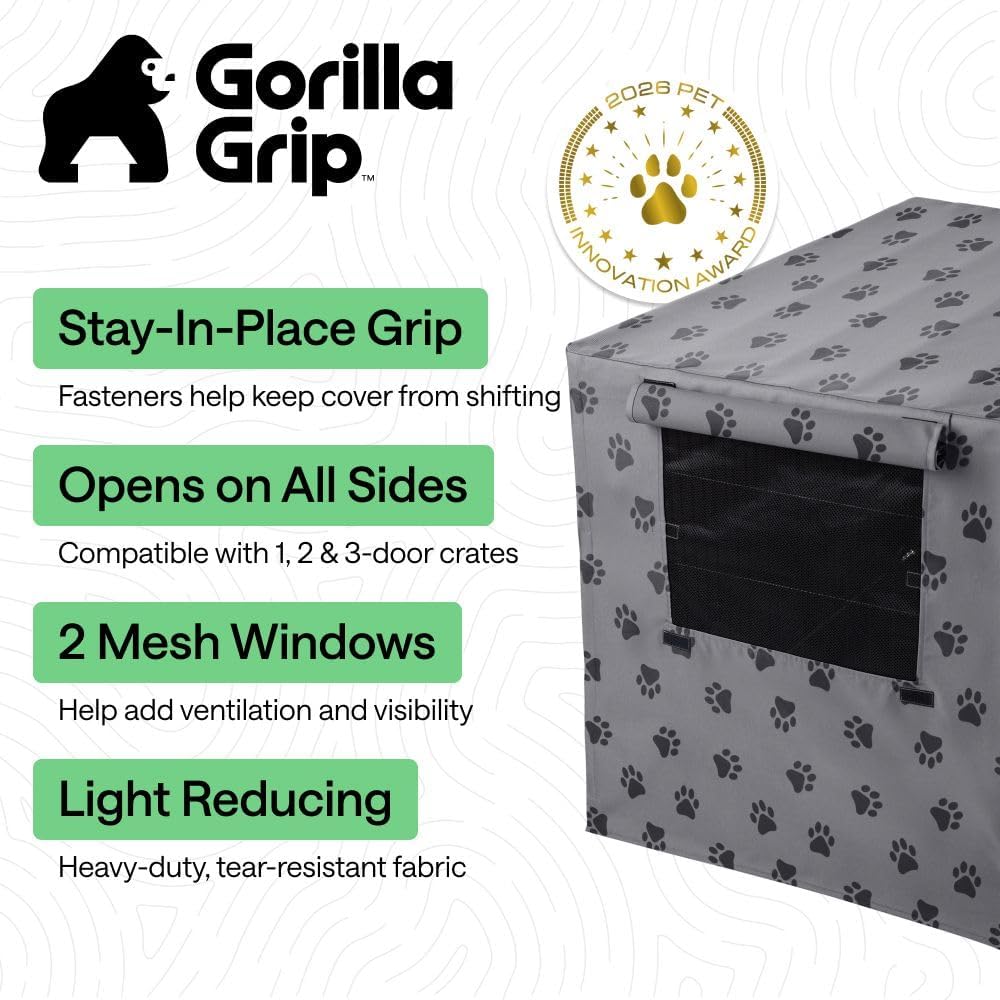 GORILLA GRIP Dog Enclosure Crate Cover Kennel Cage Topper 42in - Gray Black Paw / 42" X 28" X 30" - image 2