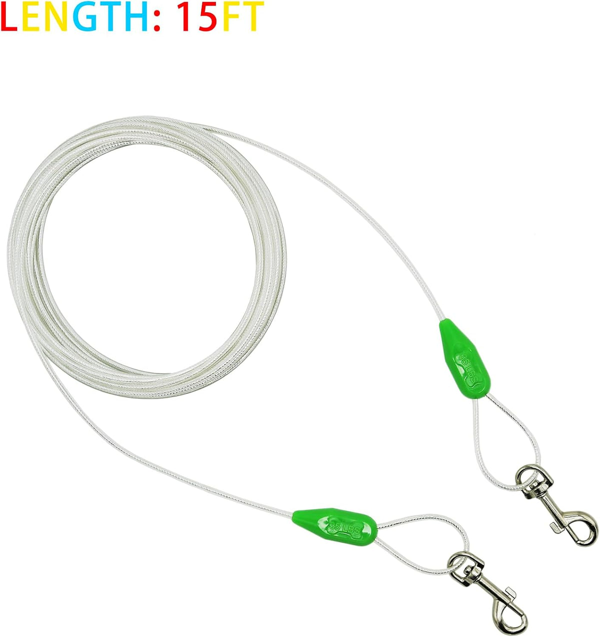30ft Reflective Tie-Out Cable for Heavy Dogs Up to – Essentials for Dogs - 35lbs15ft / Green & Silver - image 2
