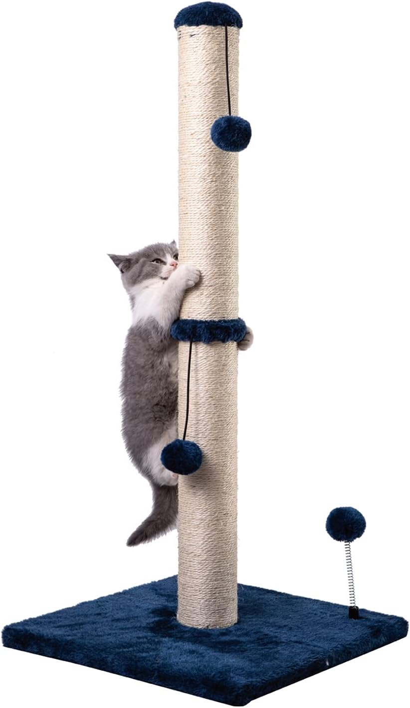 MECOOL 34” Tall Cat Scratching Post Premium Basics Kitten Scratcher - 34 inches for Adult Cats / Navy