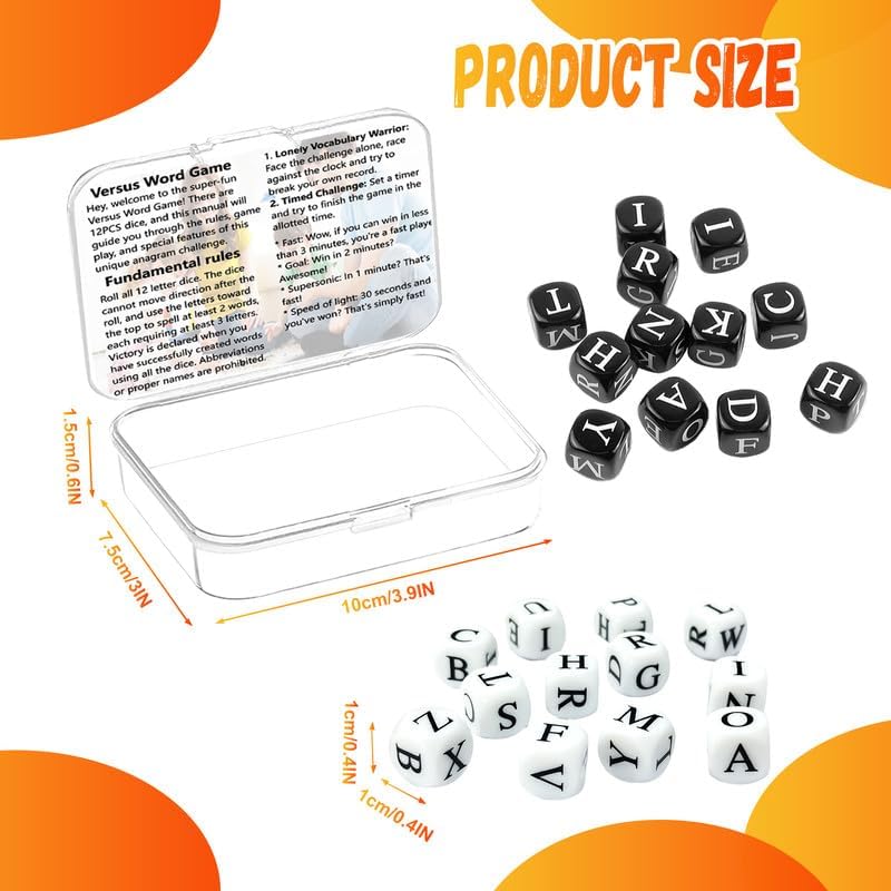 Rytopt letter dice game, 24 black and white acrylic crossword dice - view 3