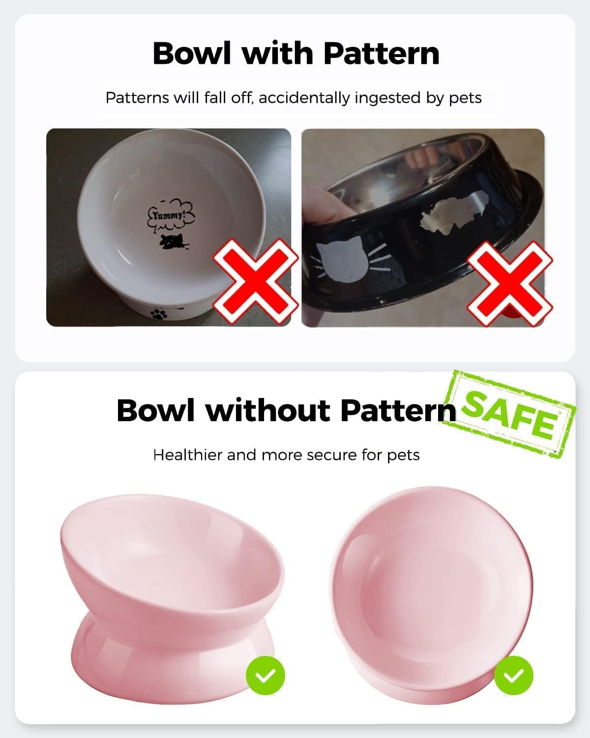 Elevated Cat Food Bowl, 5 Oz Ceramic Raised and Tilted Water Bowl, Anti Vomiting and Protect Pets' - Pink / 5 OZ - 2 Pack - image 3