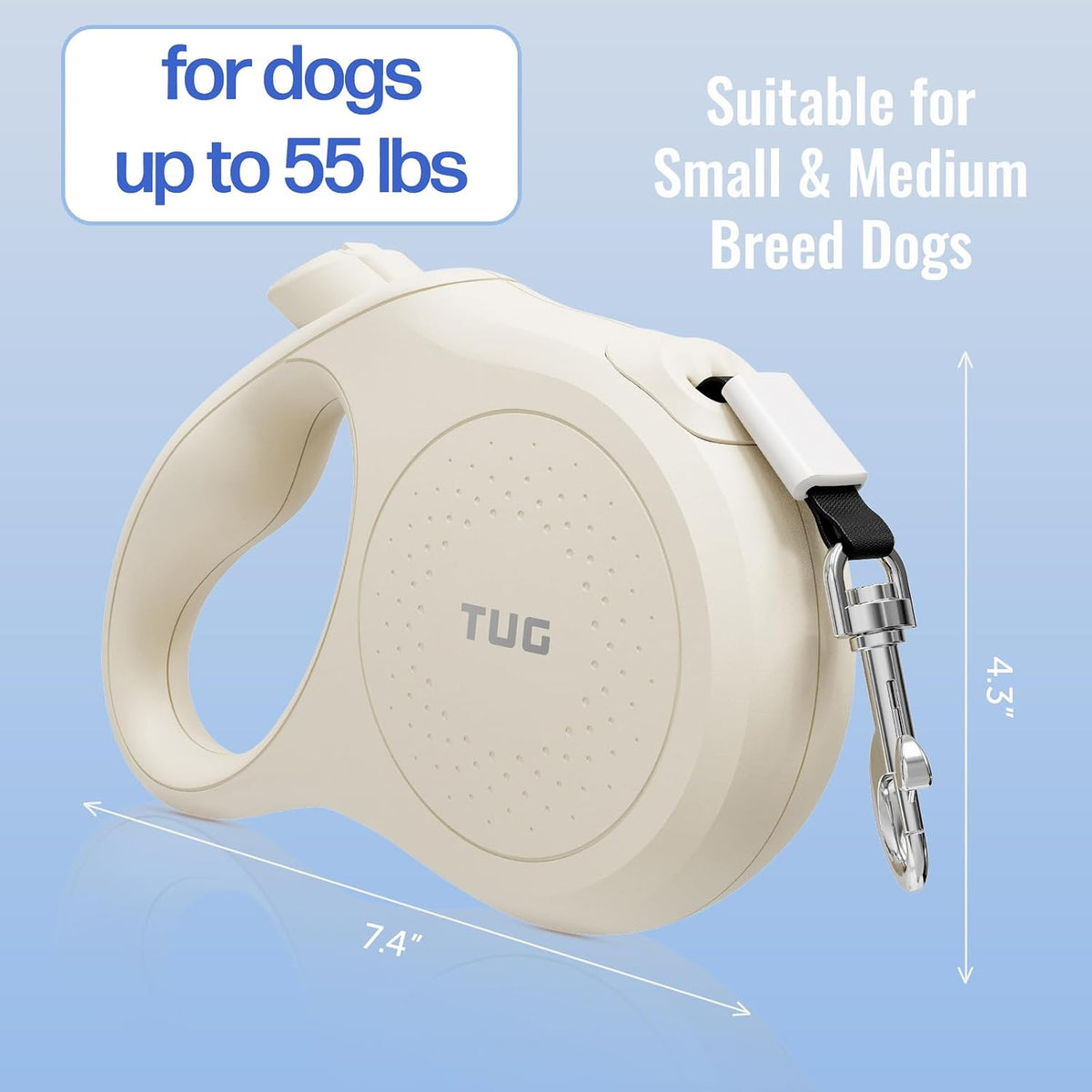 TUG Quest Retractable Dog Leash, 360° Tangle-Free - Cream / Medium - image 2