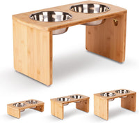 Elevated Dog Bowls, Bamboo Raised Dog Bowl Stand – Essentials for Dogs - Natural / Large: 10'' Tall-48oz Bowl