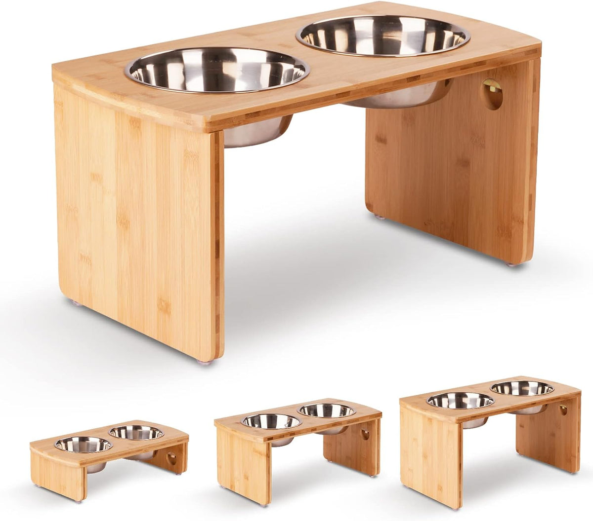 Elevated Dog Bowls, Bamboo Raised Dog Bowl Stand – Essentials for Dogs - Natural / Large: 10'' Tall-48oz Bowl