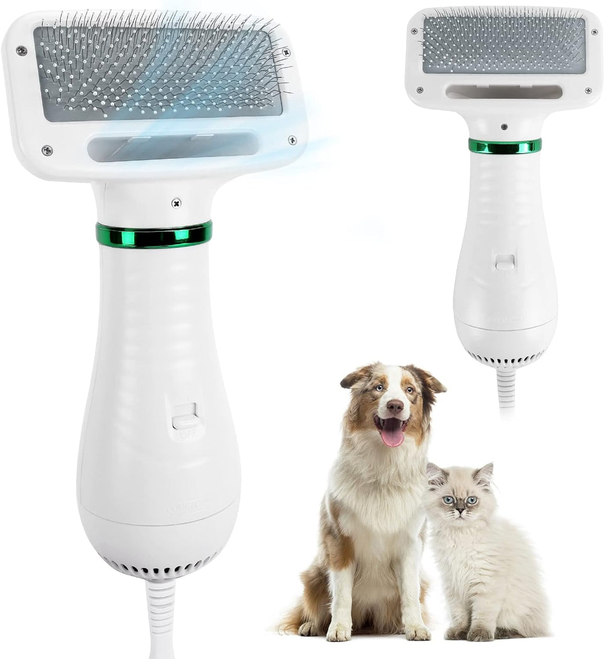 Dog Hair Dryer,2 in 1 Pet Hair Dryer with Slicker Brush,Dog Blow Dryer with 2 Adjustable Heat