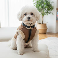 Retro Aviator Dog Jacket – Faux Leather Winter Coat with Plush Sherpa Fleece Lining for Bulldog - Coffee / X-Small - image 4
