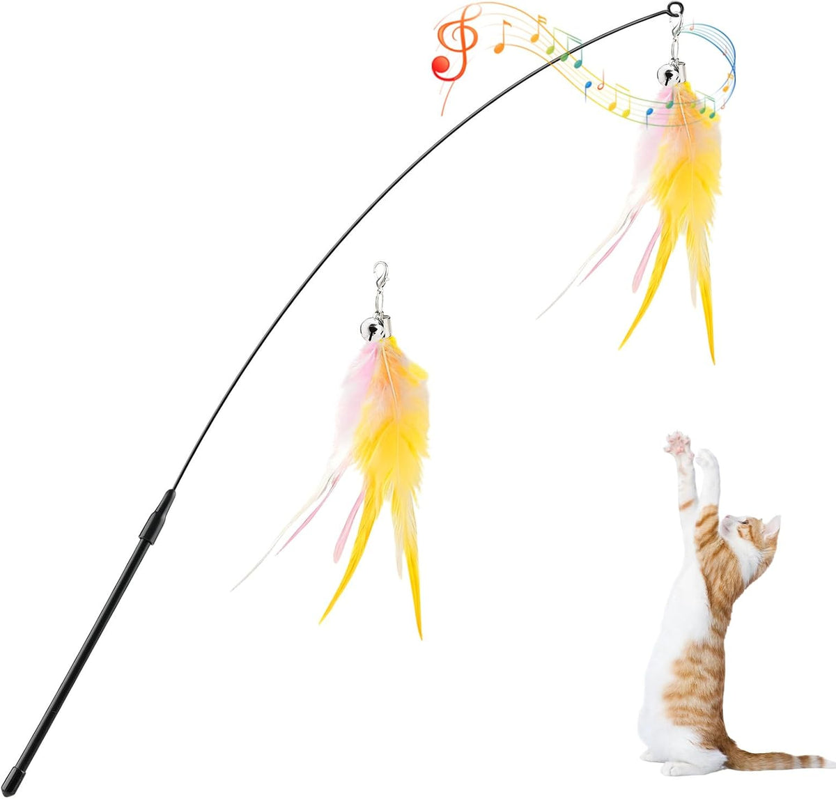 Pawaboo Cat Feather Wand Interactive Toy - Pink+White+Yellow