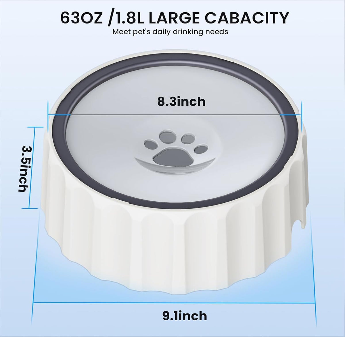 9.1" X 3.5" Dog Water Bowl No Spill 70oz/2L Large Capacity Dispenser - Grey - image 2
