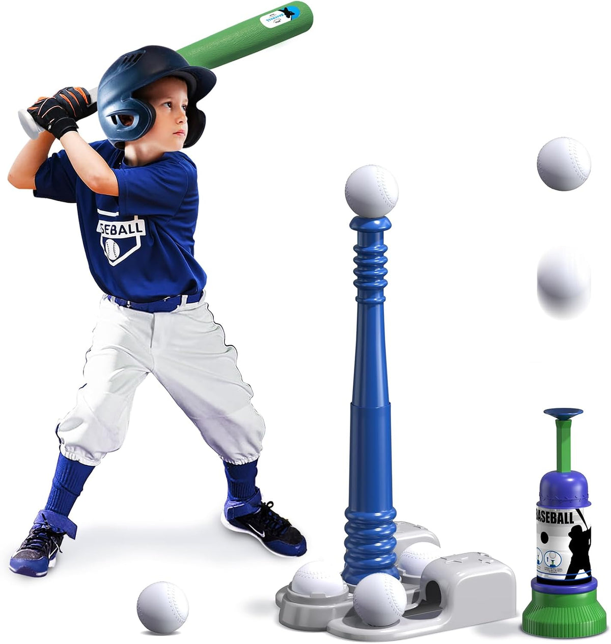 QDRAGON 2 in 1 T Ball Sets for kids Automatic Pitching Machine – Fun for Kids & Family - Blue