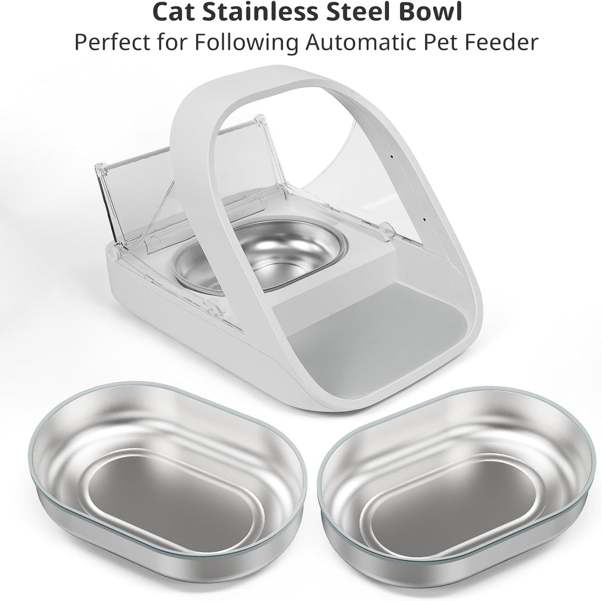 Bowl & Mat Set for Automatic Microchip Cat Pet Feeder - Silver Bowls / 2+1 Pack - image 2