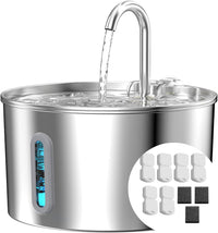 Cat Water Fountain Stainless Steel: 2.2 L Cat Fountain for Drinking - 74oz Cat Fountain + 6 Filters + 3 Sponges