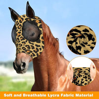 Horse Fly Mask with Ears - Comfort Fit, Durable & Breathable, Easy to on/Off | UV Protection, Large Eye Space, Stretchy Leopard Print (2pcs Large, Tangle-Free)