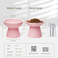 2-Pack Elevated Ceramic Cat Bowls Extra Wide for Food & Water – Essentials for Cats - Pink - image 2