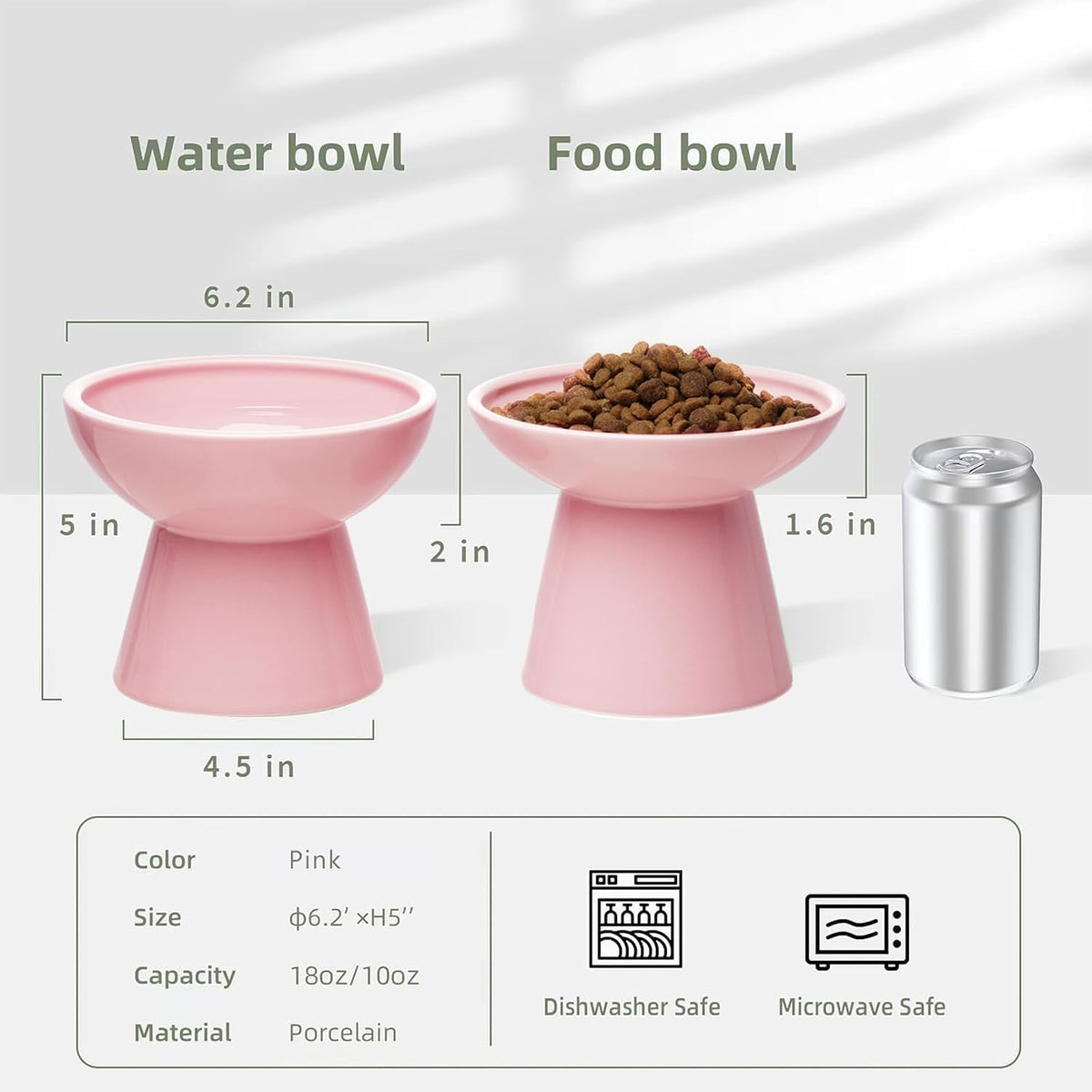 2-Pack Elevated Ceramic Cat Bowls Extra Wide for Food & Water – Essentials for Cats - Pink - image 2