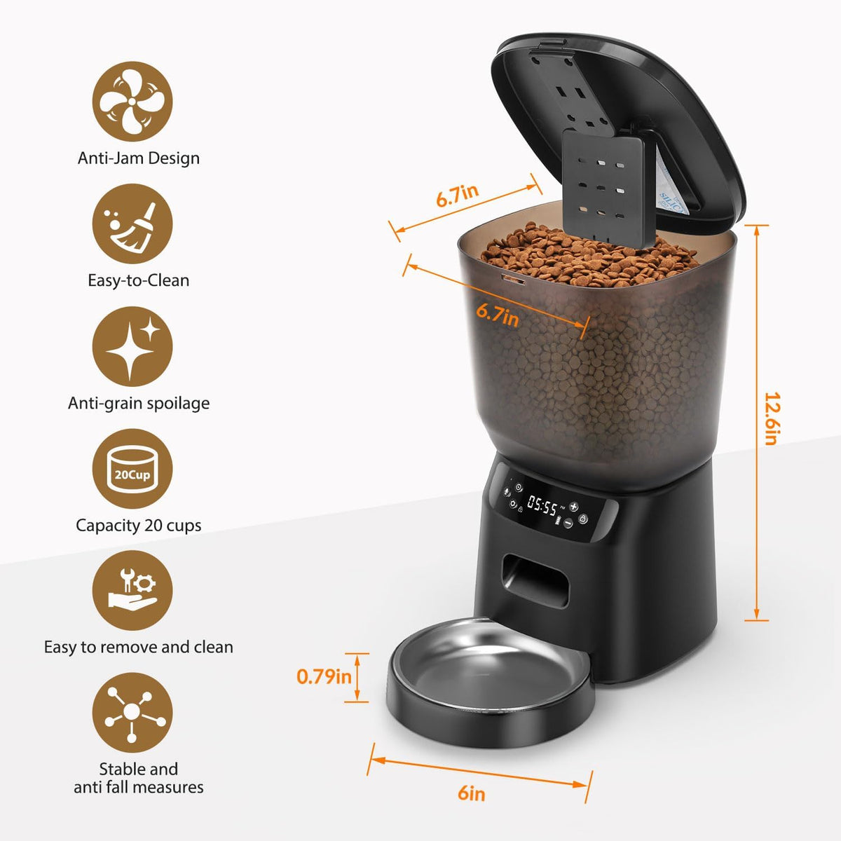 Automatic Cat Feeder, Cat Food Dispenser with Stainless Steel Bowl, Timed Portion Control 20 - image 2