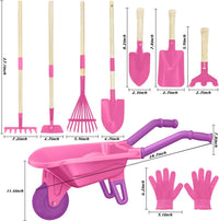 Qtioucp Kids Gardening Set with Wheelbarrow - Rose Red - image 3