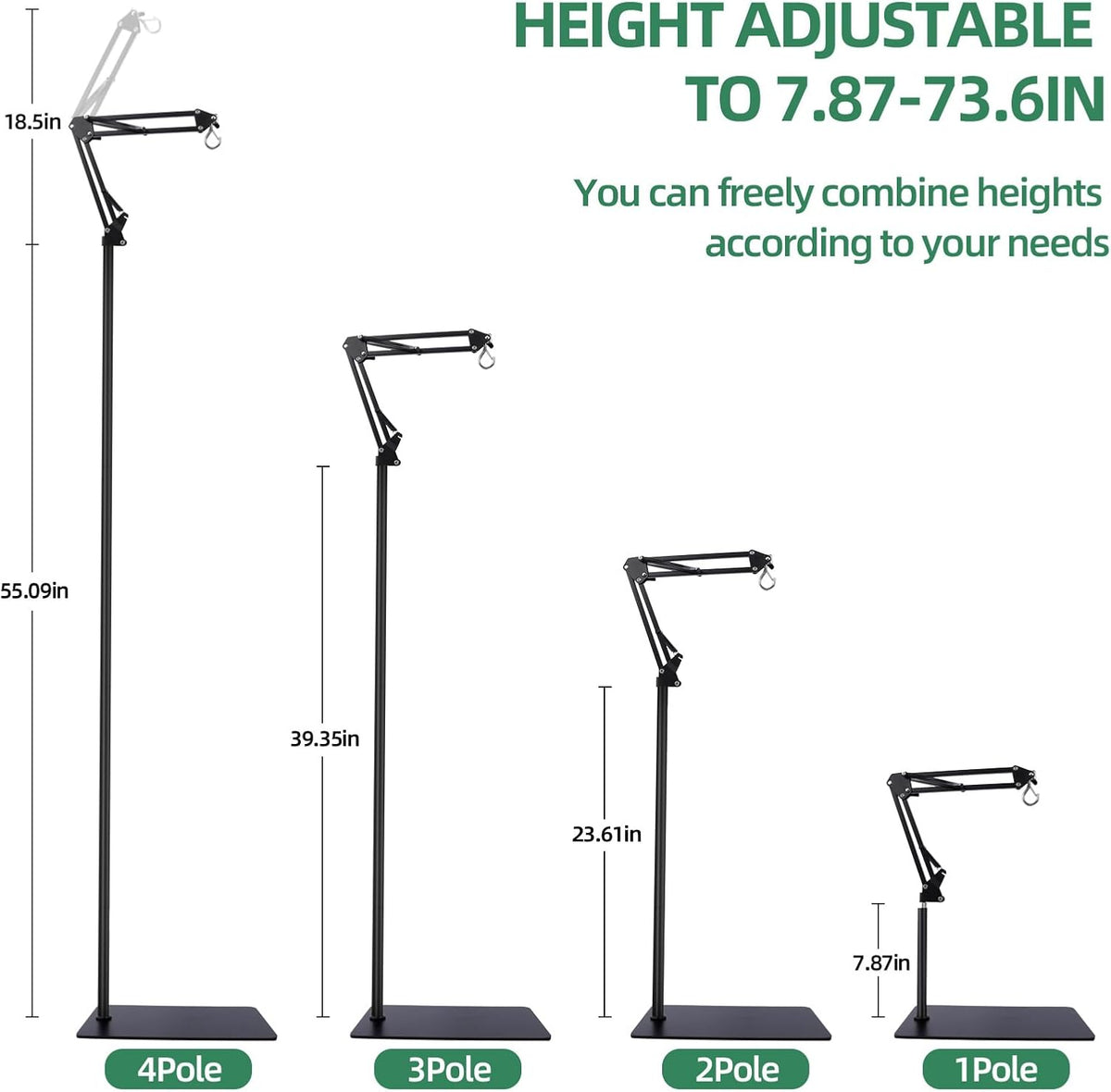 Dual Reptile Lamp Stand, 360°Rotatable Flexible Arms - 15.7-73.6inch - image 3