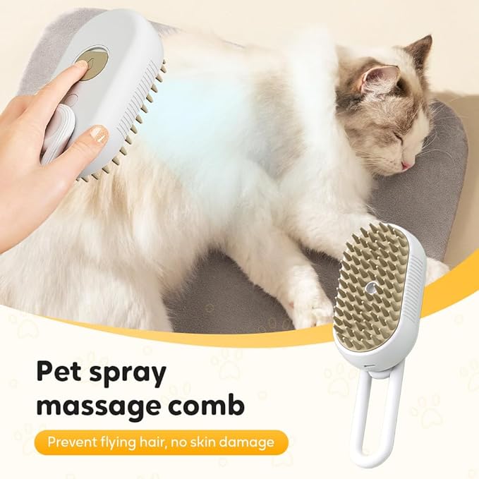 3-In-1 Rechargeable Steamy Cat Brush, Deep Cleaning & Hair Removal System with Rotating Handle, 360° Massage for Cats & Dogs (Mix)