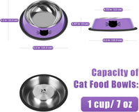Serentive 2 Pcs Non-Slip Stainless Steel Small Cat Food Bowls - Purple, Silver, Green / 7 oz - image 2