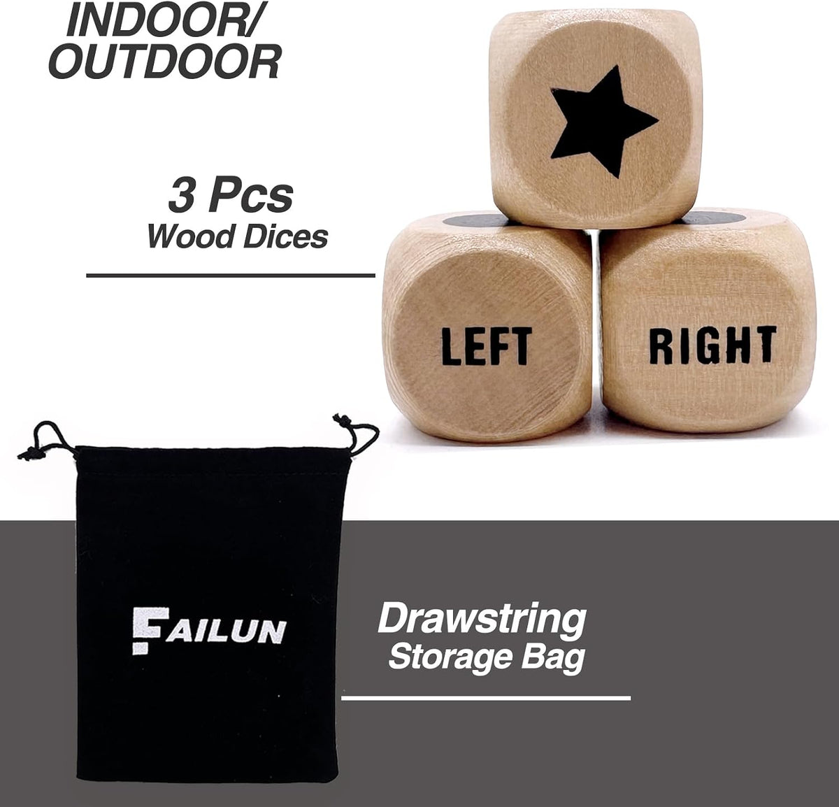Left Right Game Dice 1 Inch Wooden Dice with Drawstring Bag - image 3