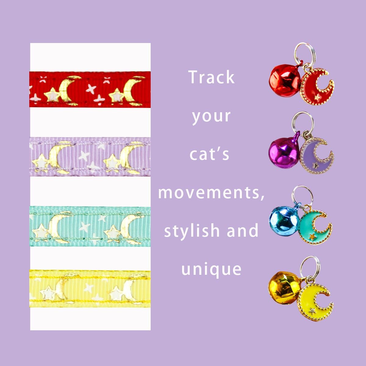 Yizepet Cat Collars with Bells, Breakaway Kitten Collar - moon star - image 3