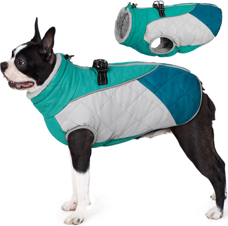 Dog Winter Coat Warm Dog Coat with Harness Waterproof Dogs Jacket – Essentials for Dogs - Small / Green