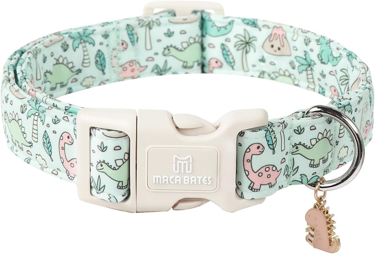 Maca Bates Fall Plaid Dog Collar, Pumpkin Charm, Small for Girl - Regular-Animal-Dinosaur / S