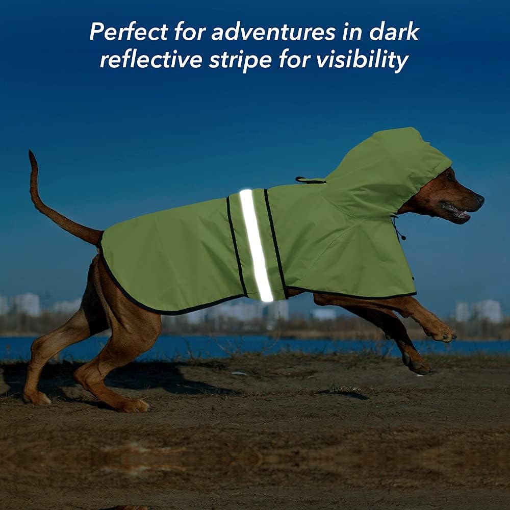 Waterproof Dog Raincoat, Adjustable Pet Rain Coats - Neon Green / Large - image 3