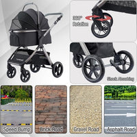 Pet Stroller for Small Medium Dogs, Cat Carriage Travel System Four Wheel Dog Stroller with Carrier, Zipperless Entry/Cup Holder/Storage Basket