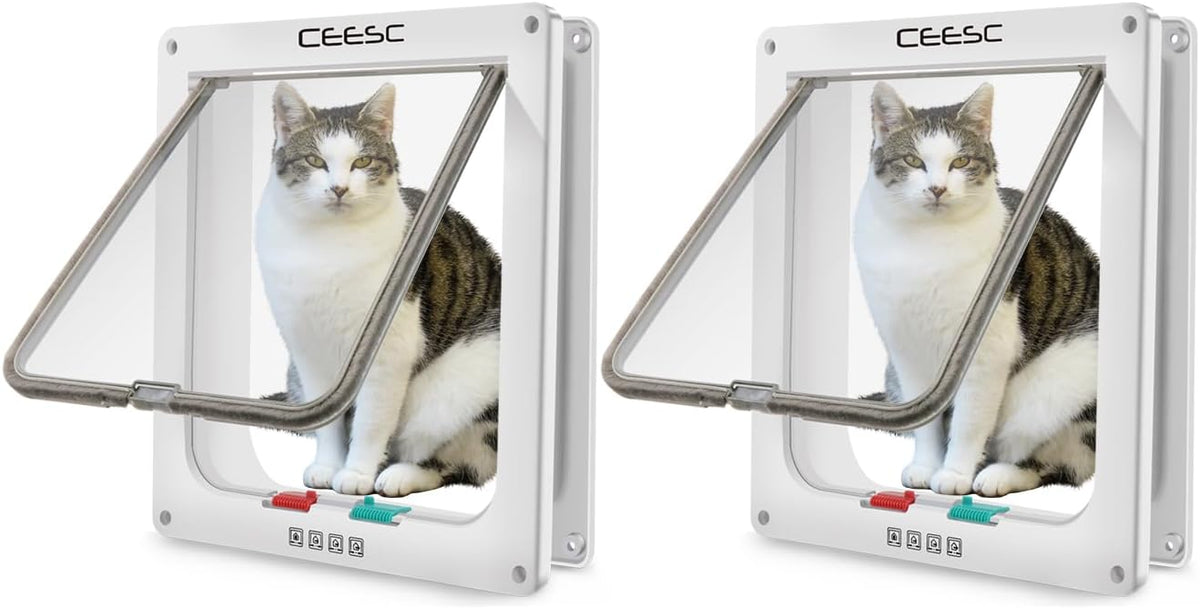 CEESC X-Large Cat Door for Pets up to 25 lbs, Weatherproof - White / XL- Inner size: 7.9"(W) x 8.7"(H) (Pack of 2)