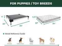 FXW TitanNest Chew-Proof Elevated Dog Bed, Raised Cot for Indoor/Outdoor/Camping Use, Durable & Washable Padded Pet Bed with Exclusive Reuseable Cover for Toy Dogs, 24.0" L x 20.0" W x 4.1" H, Gray