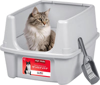 IRIS USA High Sided Cat Litter Box, Scatter Shield - Large / Gray