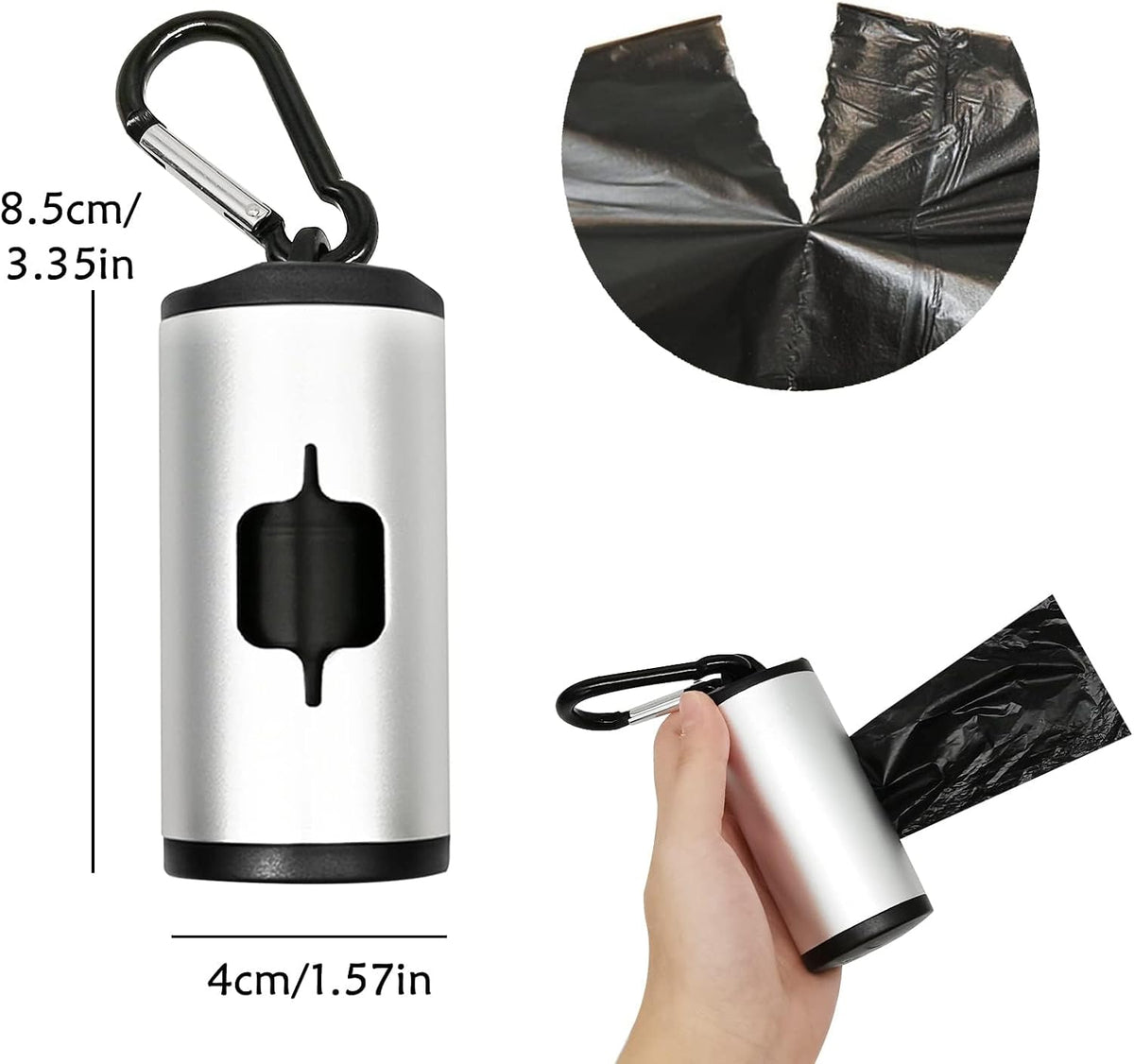 Aluminum Dog Poop Bags Holder with Carabiner Metal Pet Waste Bags - Silver / 1 Count (Pack of 1) - image 2