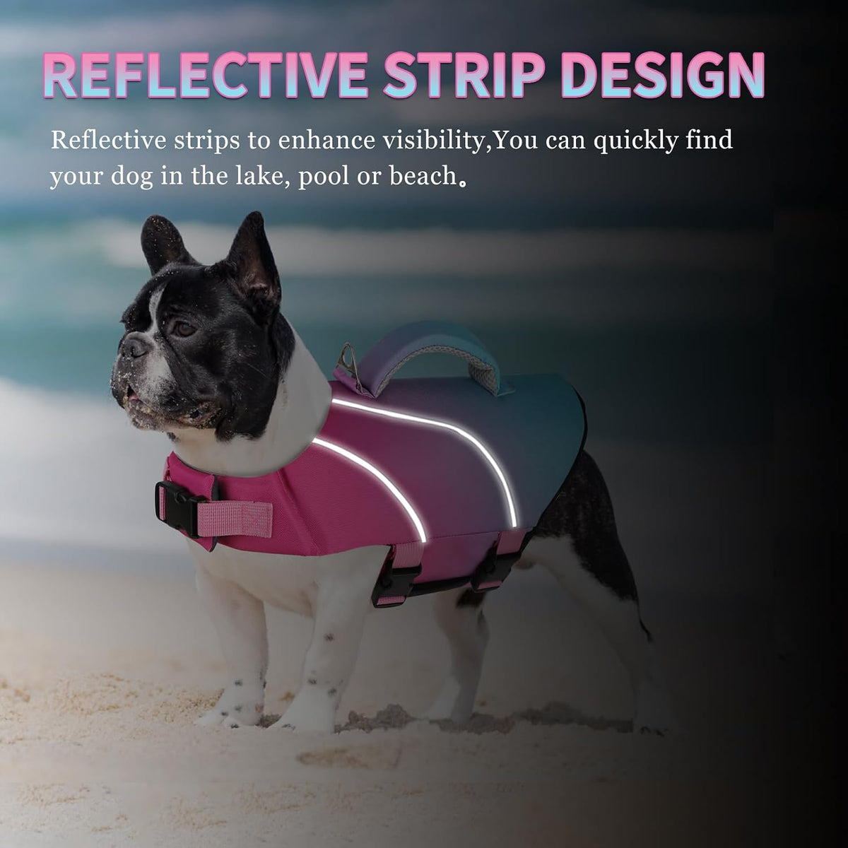Doglay Dog Life Jacket, Swim Vest for Boating & Swimming - Xs :11.8"-16.5" (Ribcage Girth)- Single Handle / Pink+Aquagreen Gradient - image 4