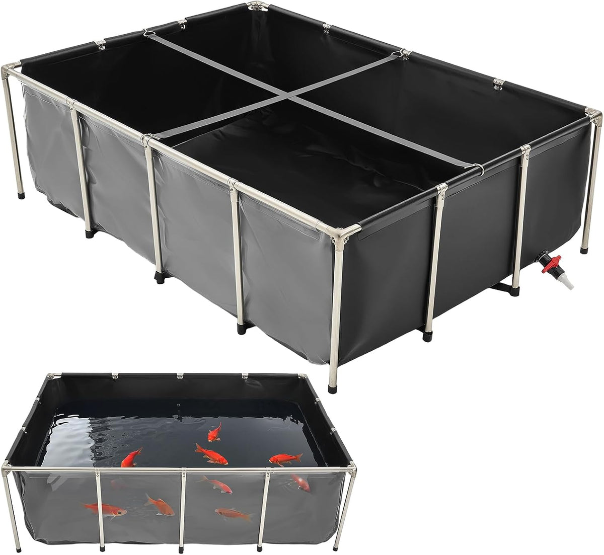 VEVOR Canvas Fish Pond, Turtle Pond - Black / 470 Gal /78.7x55x23.6 in / With Clear Panel