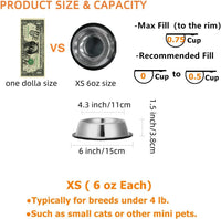 2 Pack Stainless Steel Dog Bowls with Rubber Bottom - ¾ Cup / 6 oz - image 3