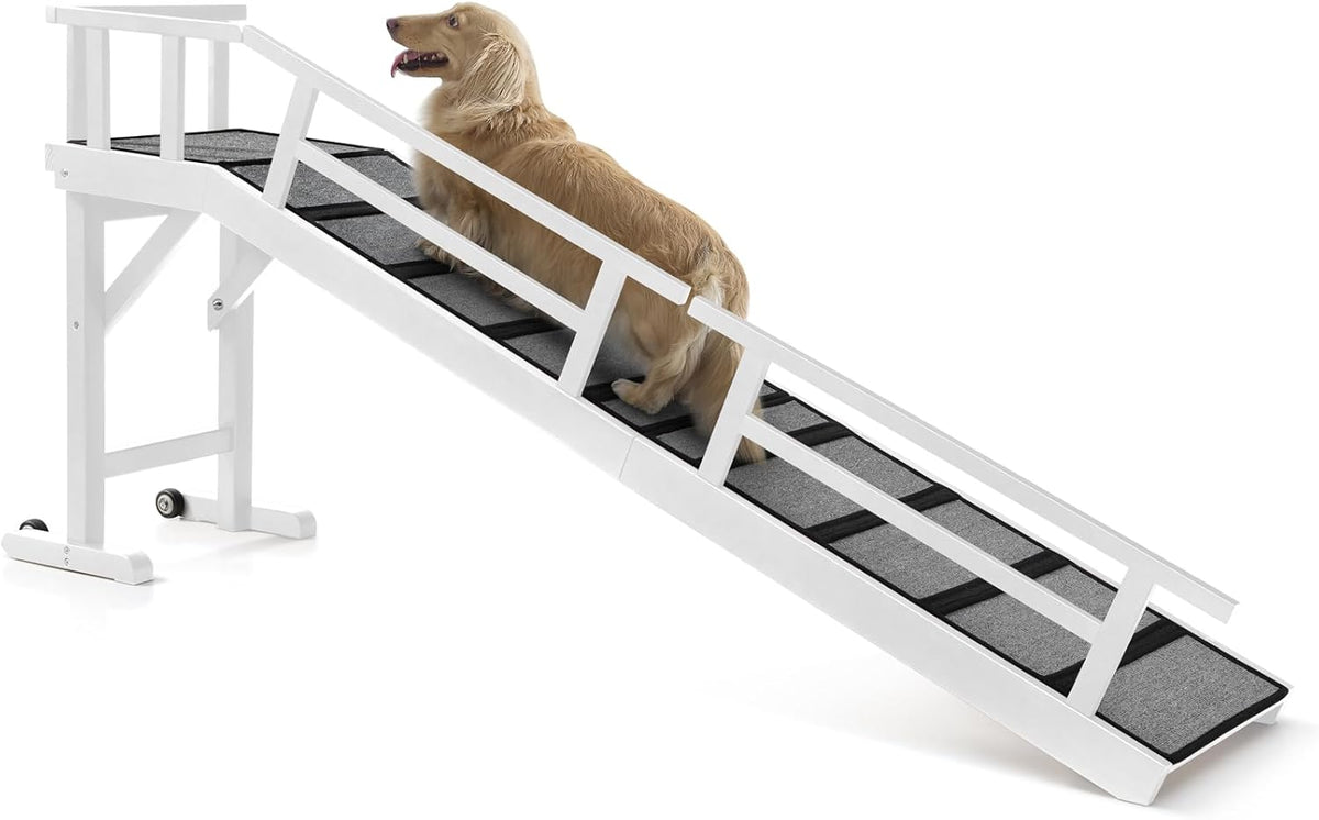 Dog Ramp for Bed or Couch, Wooden Pet Ramp with 20° Gentle Slope - White / L-73.2"L x 16"W x 25"H
