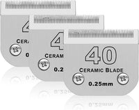 10# Dog Grooming Ceramic Blades, Compatible with Andis, Oster A5 - 3pc 40:1/100''(0.25mm) / Silver
