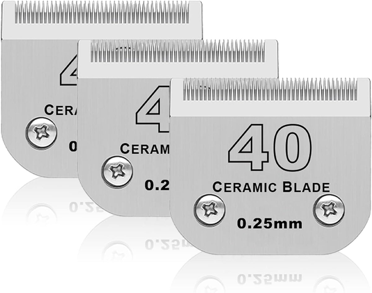 10# Dog Grooming Ceramic Blades, Compatible with Andis, Oster A5 - 3pc 40:1/100''(0.25mm) / Silver
