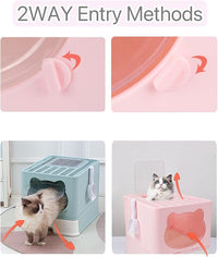 Top Entry Cat Litter Box with Lid, Anti-Splash Foldable Cat Litter Box with Activated Carbon Keeping Air Fresh, Drawer Type Easy to Clean (Green)